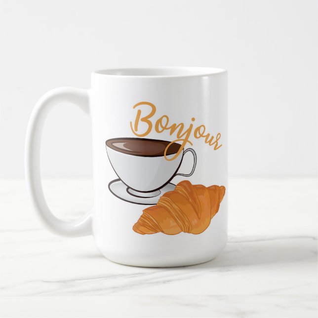 Bonjour Croissant Coffee Breakfast - Fransk Cafe Kaffemugg (Vänster)