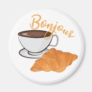 Bonjour Croissant Coffee Breakfast - Fransk Cafe Magnet