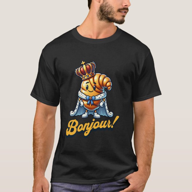 Bonjour Croissant Fransk Pastry Breakfast Funny Hu T Shirt (Framsida)