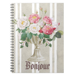 Bonjour cute rustic and romantic botanical French Anteckningsbok