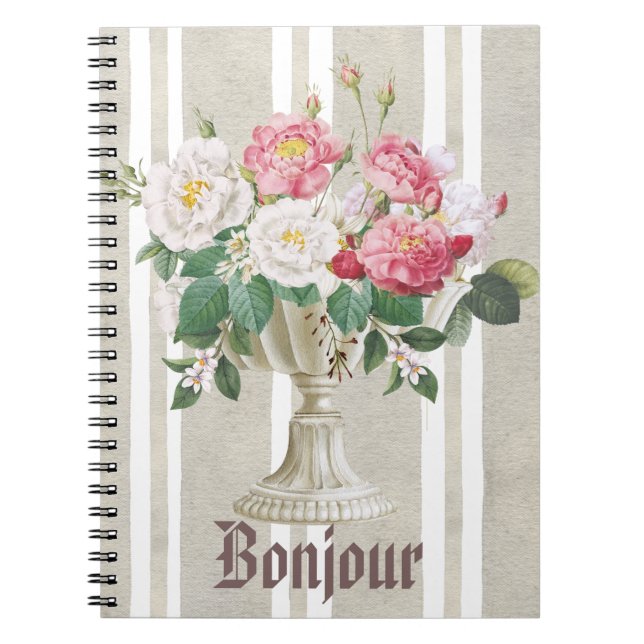 Bonjour cute rustic and romantic botanical French Anteckningsbok (Framsidan)