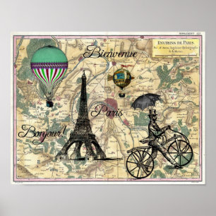 Bonjour De Paris Vintage Karta Art Print Poster