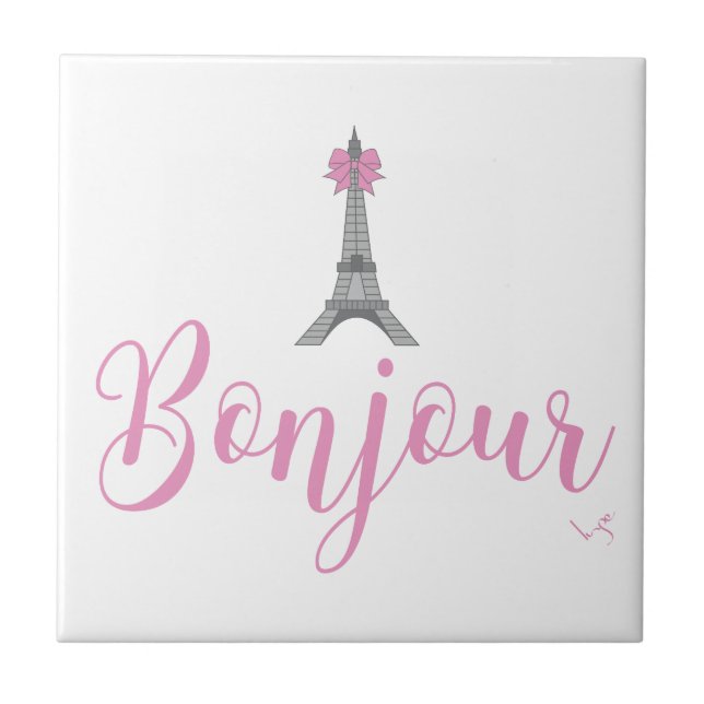 Bonjour-Eiffel Torn Bow Unik Kakelplatta (Framsidan)