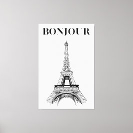 Bonjour Eiffel Torn - Parisian Chic Stretched Canvastryck