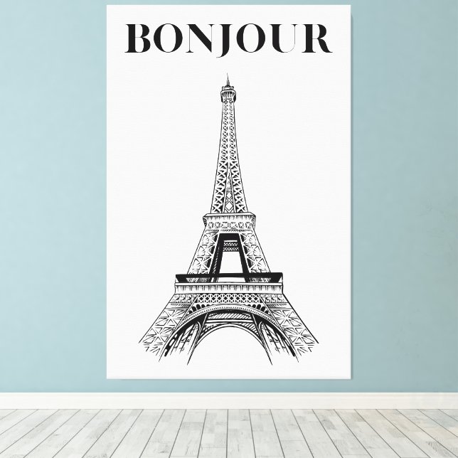 Bonjour Eiffel Torn - Parisian Chic Stretched Canvastryck (Insitu (trägolv))