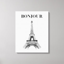 Bonjour Eiffel Torn - Parisian Chic Stretched Canvastryck