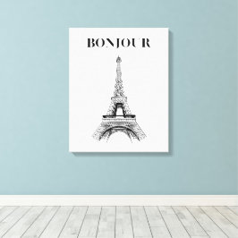 Bonjour Eiffel Torn - Parisian Chic Stretched Canvastryck