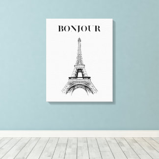 Bonjour Eiffel Torn - Parisian Chic Stretched Canvastryck