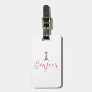 Bonjour-Eiffel Torn Rosa Bow Bagagebricka