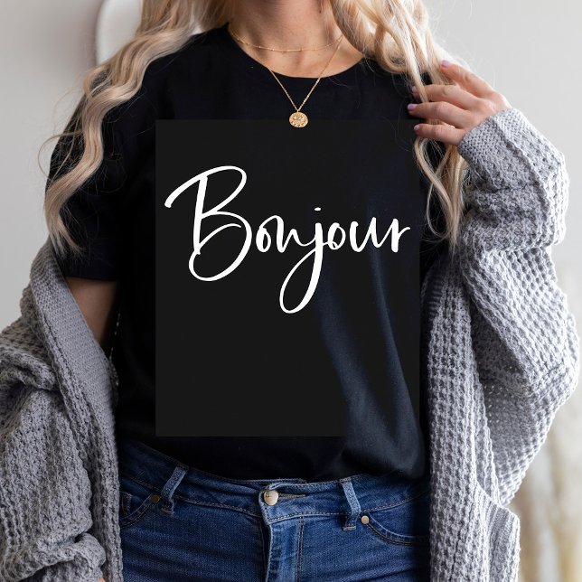 Bonjour | Elegant och Modern Fransk Black T Shirt (Skapare uppladdad)
