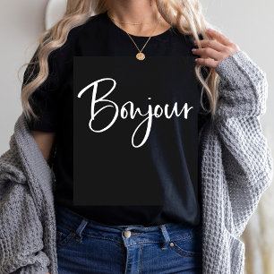 Bonjour  Elegant och Modern Fransk Script Black T Shirt