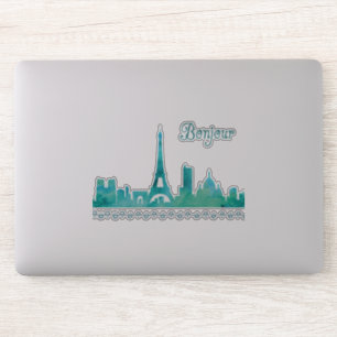 Bonjour från Paris Frankrike Watercolor Skyline Klistermärken