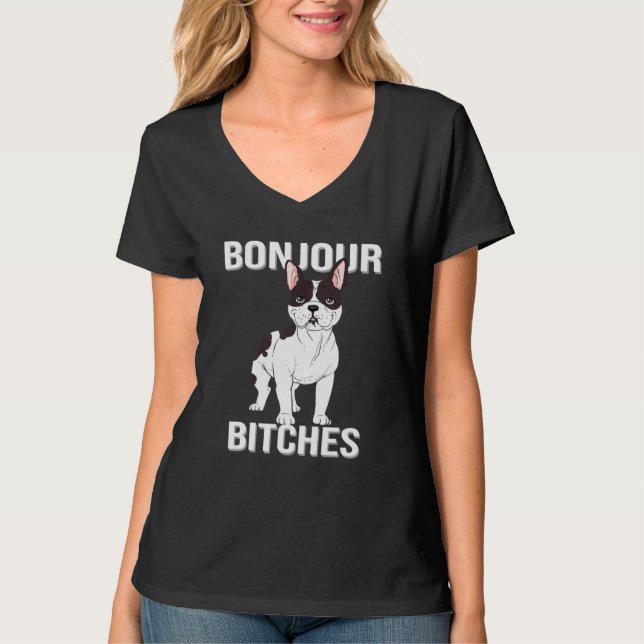 Bonjour Fransk Bulldog for Frenchie Hund T Shirt (Framsida)