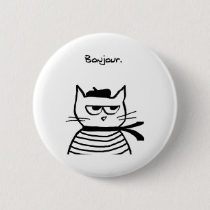 Bonjour Fransk Cat Funny Knapp