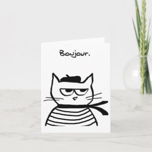 Bonjour Fransk Cat Funny Kort