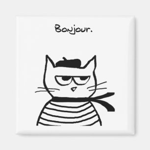 Bonjour Fransk Cat Funny Magnet