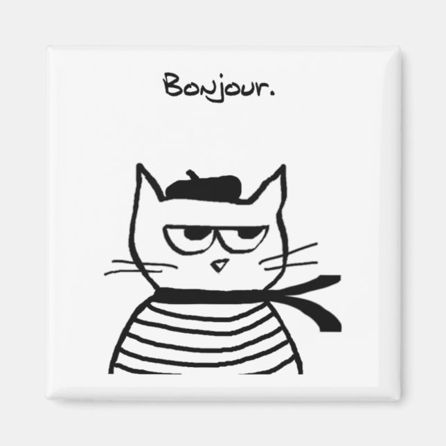 Bonjour Fransk Cat Funny Magnet (Framsidan)