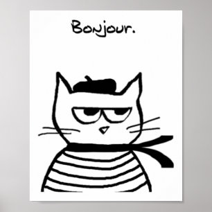 Bonjour Fransk Cat Funny Poster