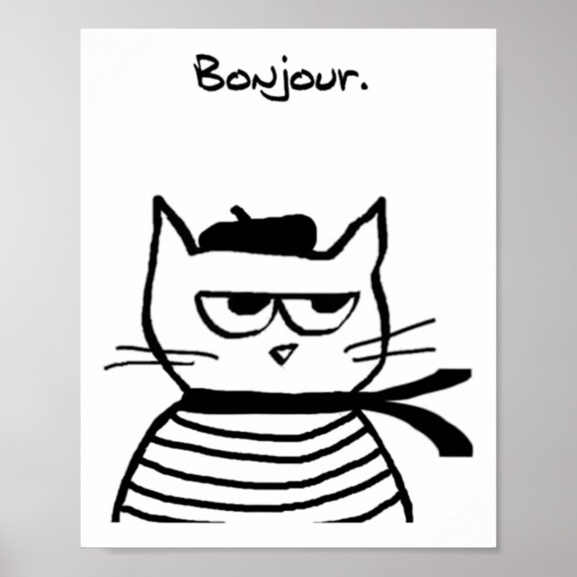 Bonjour Fransk Cat Funny Poster (Framsidan)