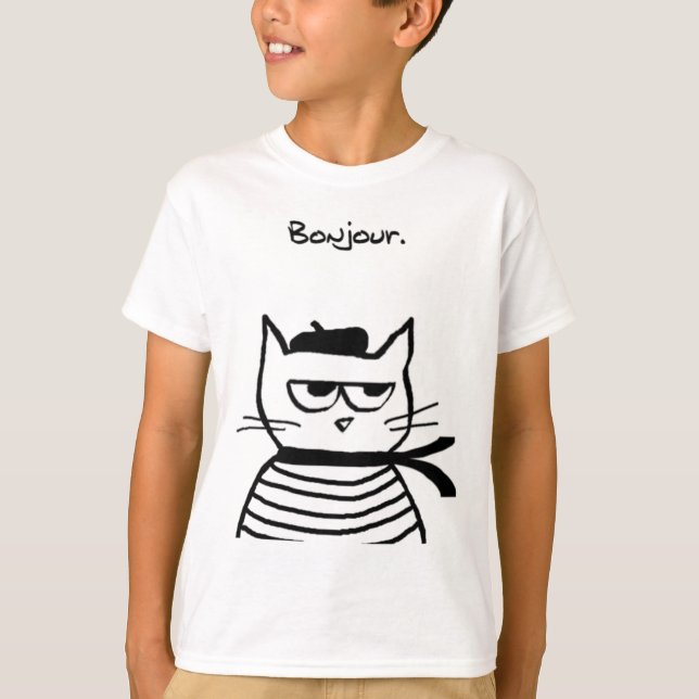 Bonjour Fransk Cat Funny T Shirt (Framsida)