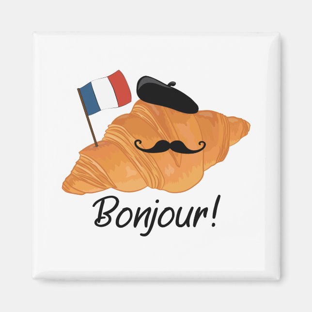 Bonjour Fransk Croissant - Frankrike Funny Food Magnet (Framsidan)
