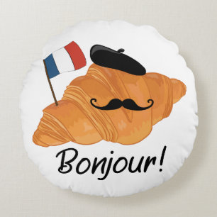 Bonjour Fransk Croissant - Frankrike Funny Food Rund Kudde