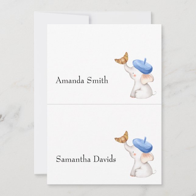 Bonjour Fransk Gingham Blue Baby Shower Place Card Inbjudningar (Framsida)