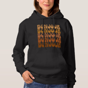 Bonjour Fransk Hej Retro Brun Groovy Typografi T Shirt