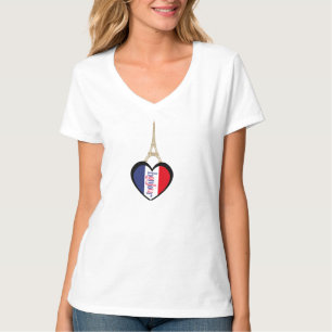 "Bonjour" Fransk Hjärtanhängs T-Shirt med Eiffelto