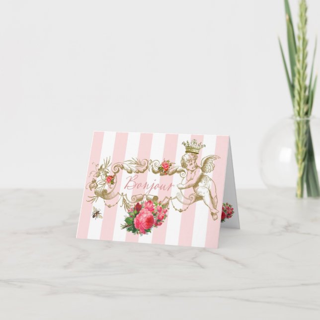 Bonjour, Fransk Inspired Note Card Tack Kort (Framsida)