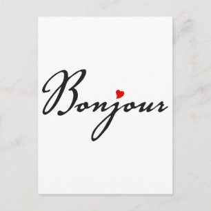Bonjour, Fransk ord art med rött hjärta Vykort