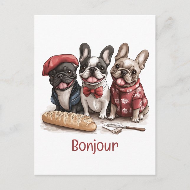 Bonjour franska bulldoggar vykort (Framsida)
