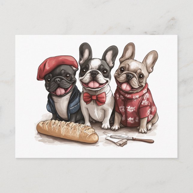 Bonjour franska bulldoggar vykort (Framsida)