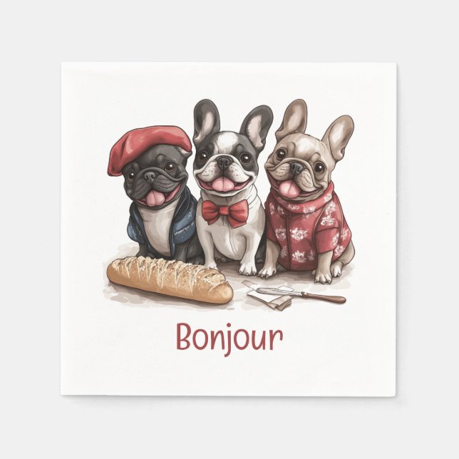 Bonjour French Bulldogs Pappersservett (Framsidan)