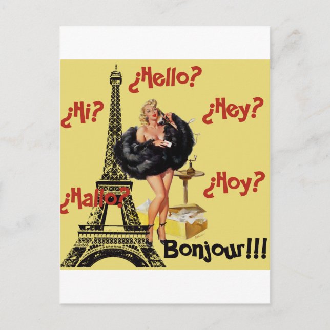 Bonjour - Girls Pin Up Vykort (Framsida)