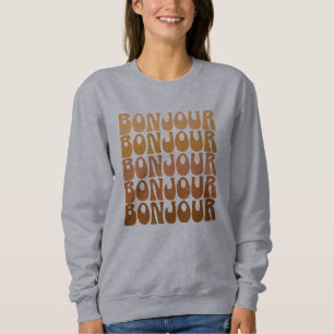 Bonjour Hej av Fransk i Brown Groovy Typography T Shirt