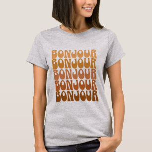 Bonjour   Hej av Fransk i Brown Groovy Typography T Shirt