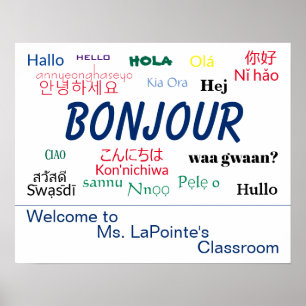 Bonjour Hej Languages World Colorful Family Poster