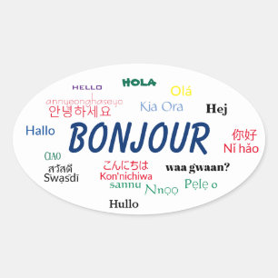 Bonjour Hej Languages World Travel Colorful Ovalt Klistermärke