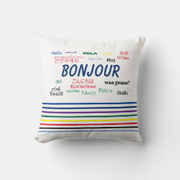 Bonjour Hej Många Language Rand Kudde