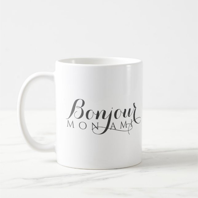 Bonjour Hello Friend Elegant fransk skrift Kaffemugg (Vänster)