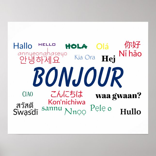 Bonjour Hello Many Languages World Travel Colorful Poster (Framsidan)
