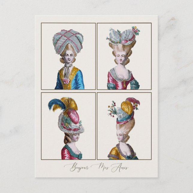Bonjour Hello Vän Marie Antoinette Mode Vykort (Framsida)
