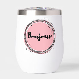 Bonjour i rosa på vit