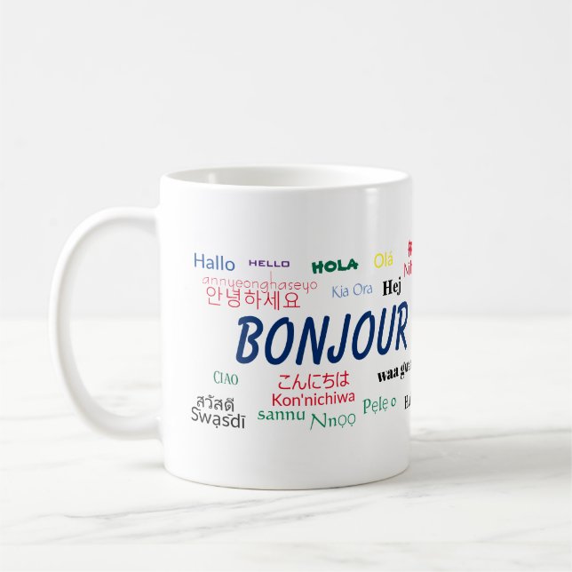 Bonjour Languages World Travel Colorful Kaffemugg (Vänster)
