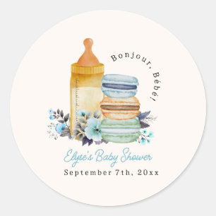 Bonjour Macarons & Milk Boy Baby Shower Runt Klistermärke