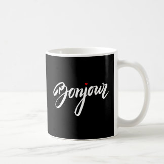 Bonjour med ett rött hjärta kaffemugg