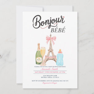 Bonjour Mjölk Flaska Fransk Baby Shower-inbjudan f Inbjudningar