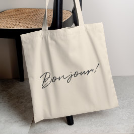 Bonjour! | Modern Script Fransk Hej Trendig Black Tygkasse