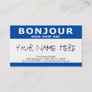 BONJOUR mon nom est (blått) Visitkort